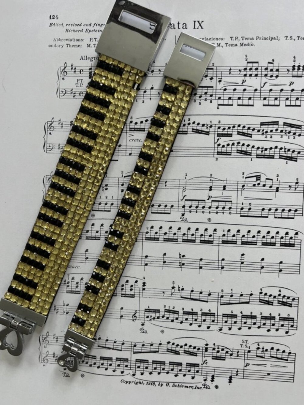 Rare-Retired- Piano Key Crystal Bracelet Set Black Gold Rhinestones